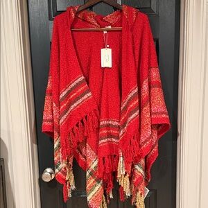 Simply Noelle Red and Green Striped Poncho